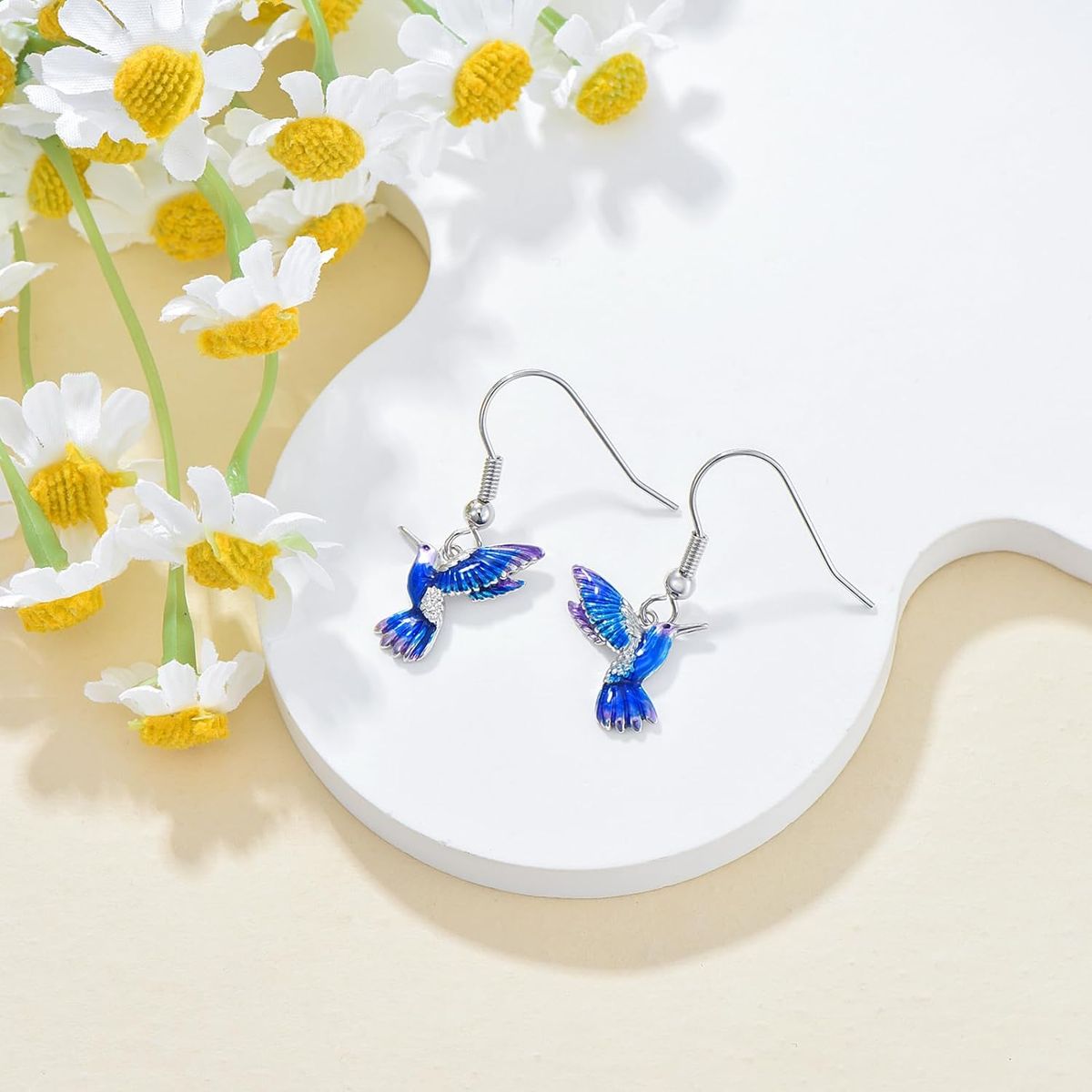 GENERICO - Aros pendientes colibrí multicolor plata 925