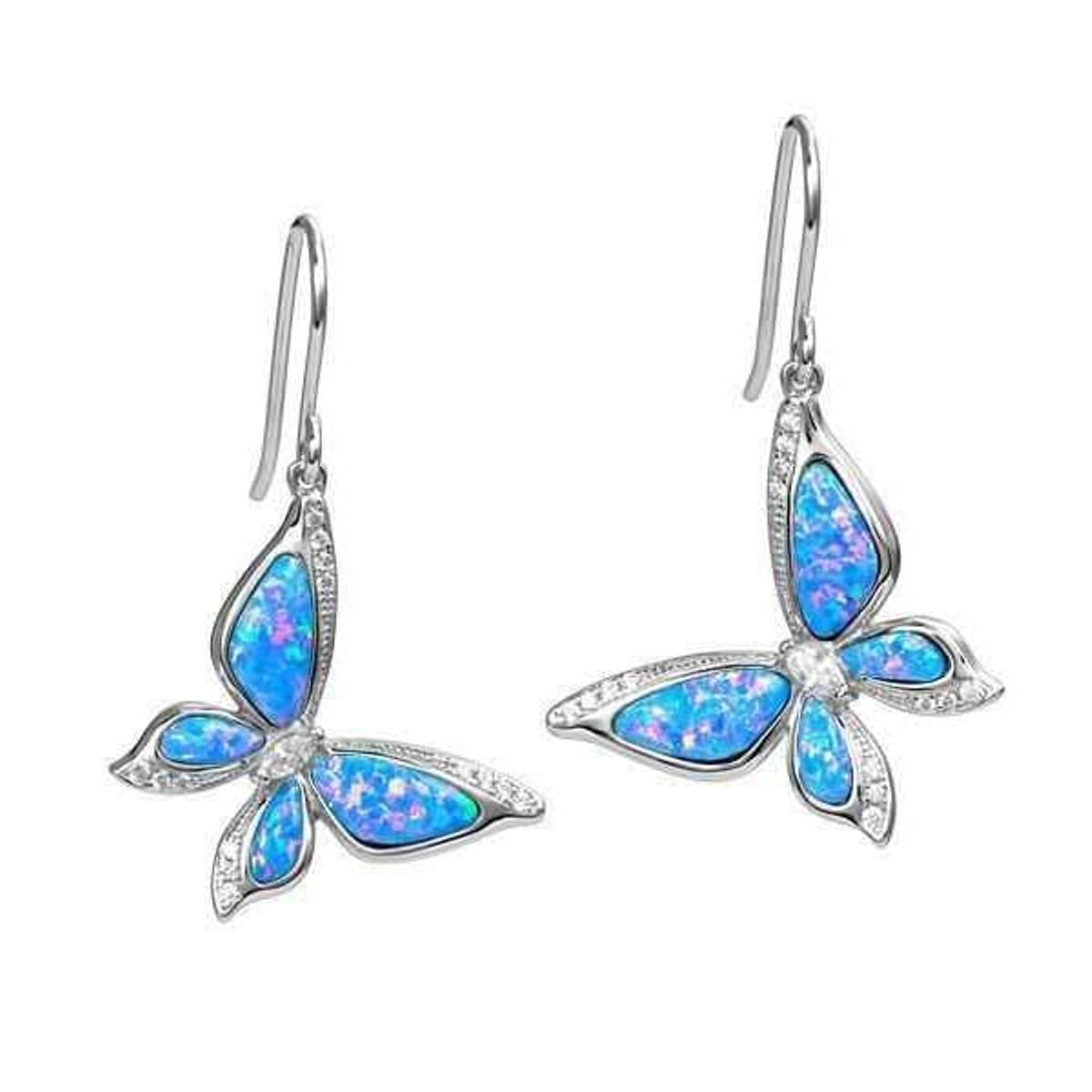 GENERICO - Aros pendientes mariposa opalo plata 925