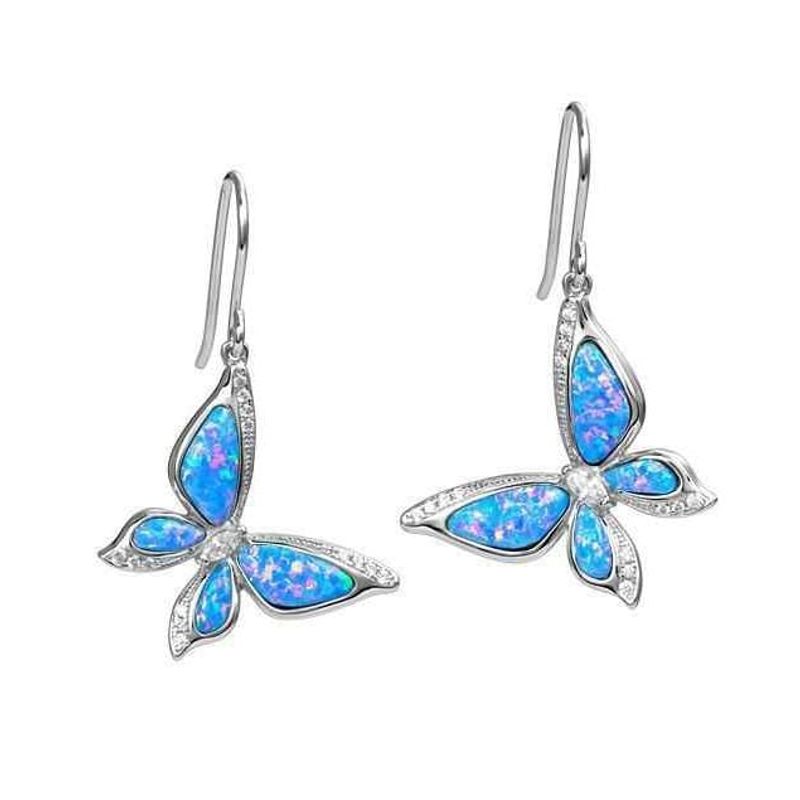 GENERICO - Aros pendientes mariposa opalo plata 925