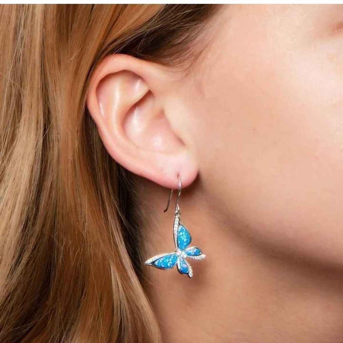 GENERICO - Aros pendientes mariposa opalo plata 925