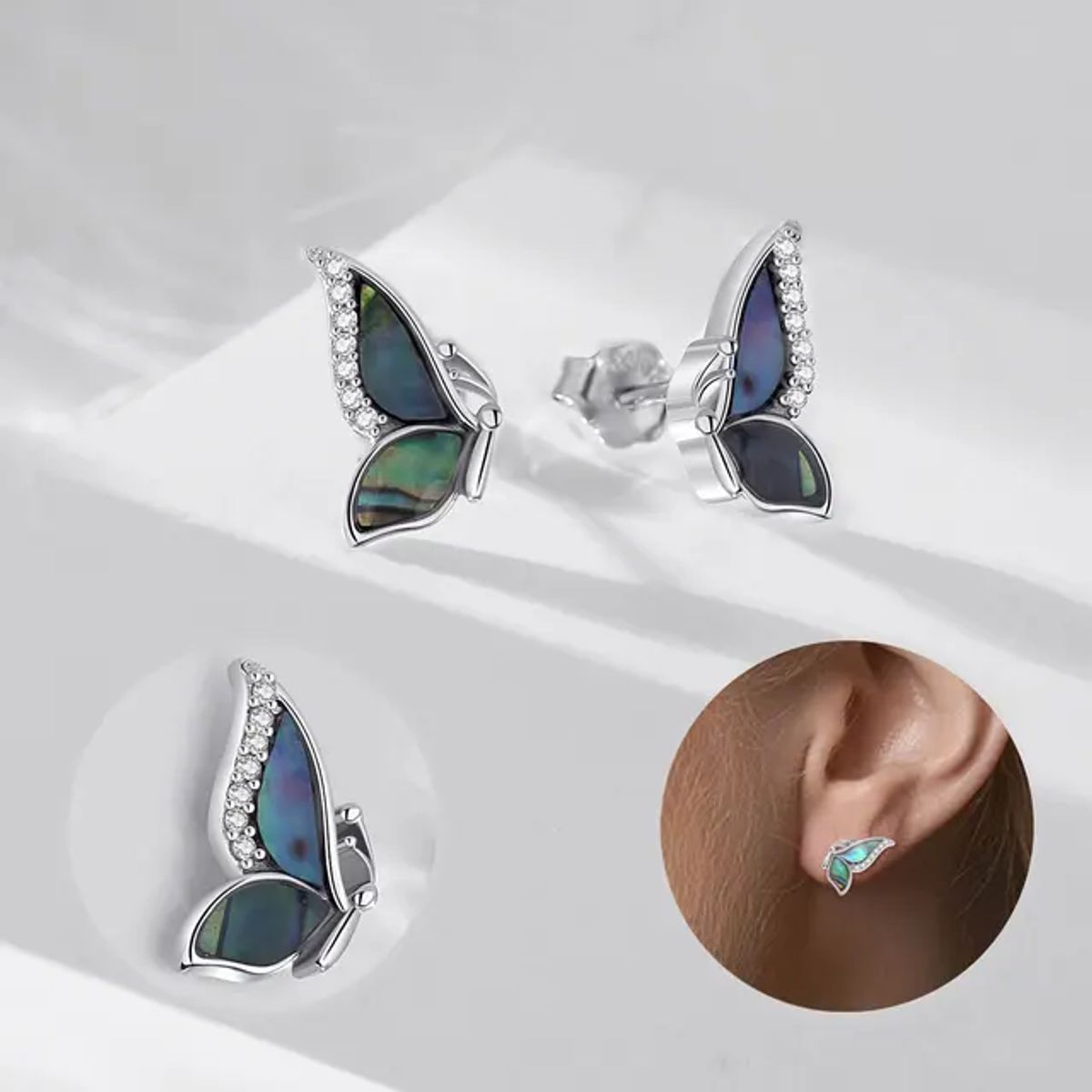 GENERICO - Aros mariposa multicolor plata 925