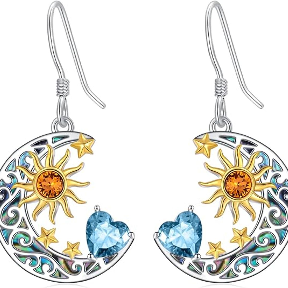 GENERICO - Aros pendientes sol luna azul plata 925