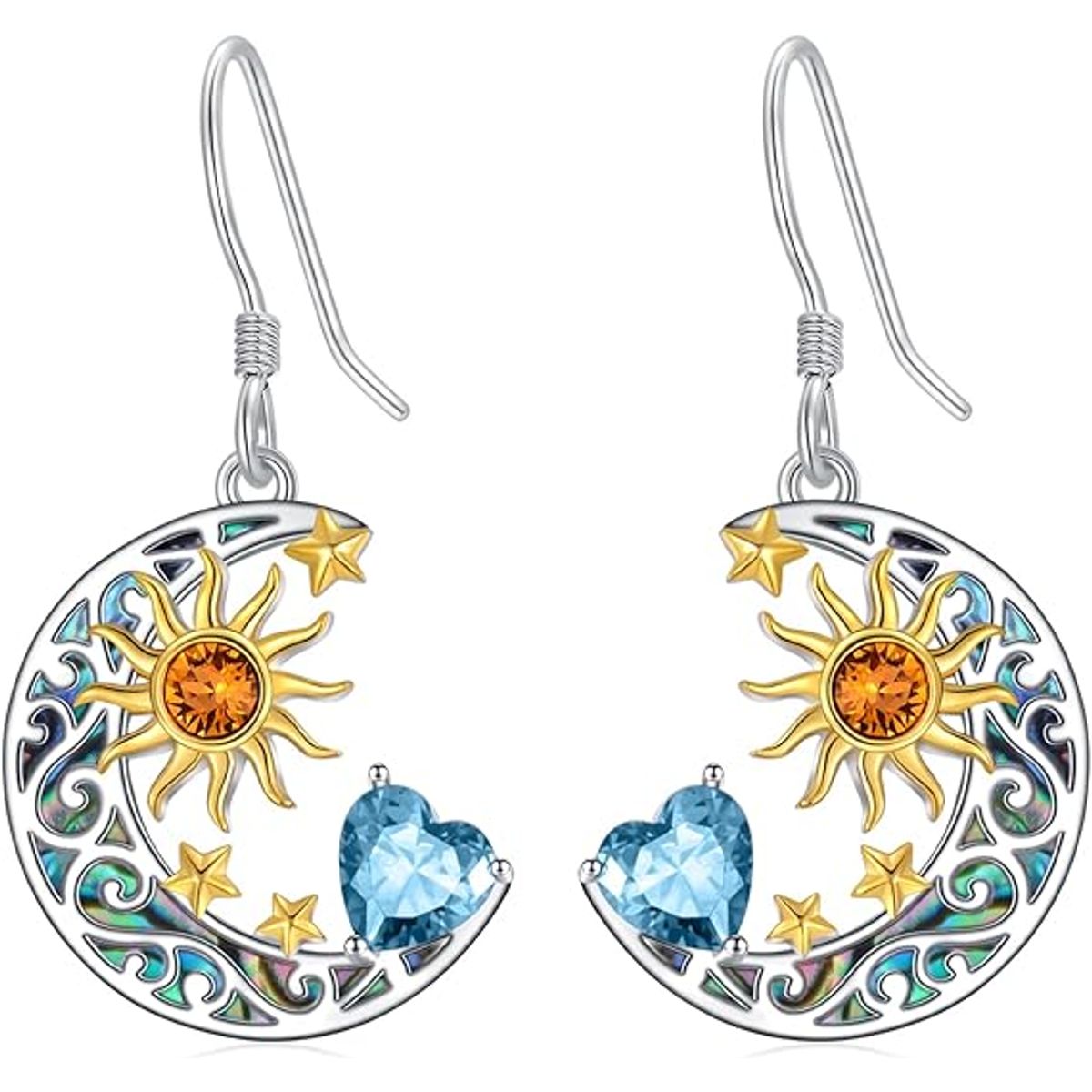 GENERICO - Aros pendientes sol luna azul plata 925