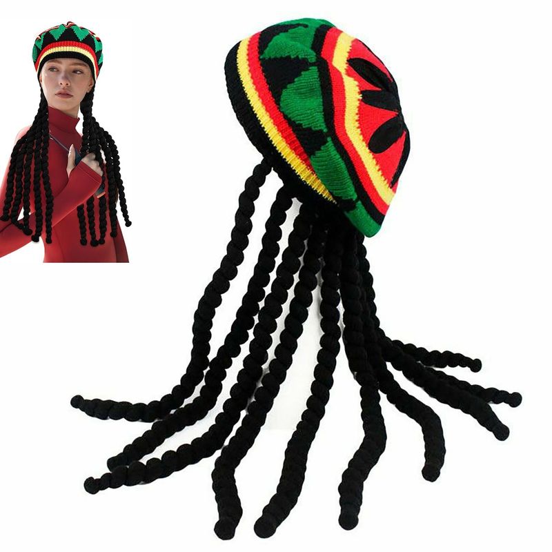 KUANGYE - Sombreros Rasta Con Rastas Negras Para Peluca 62 Cm