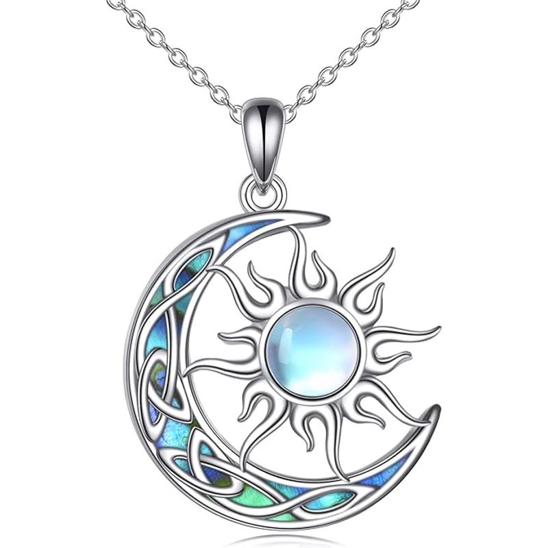 GENERICO - Collar sol luna plata 925 joyas piedra luna mujer regalo
