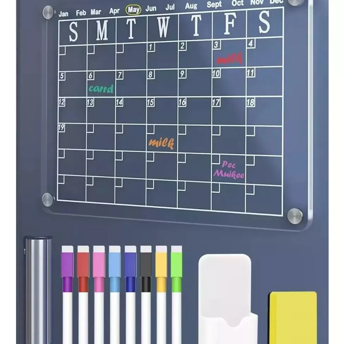 KUANGYE - Pizarra De Planificación Transparente Calendario+8 Bolígrafo