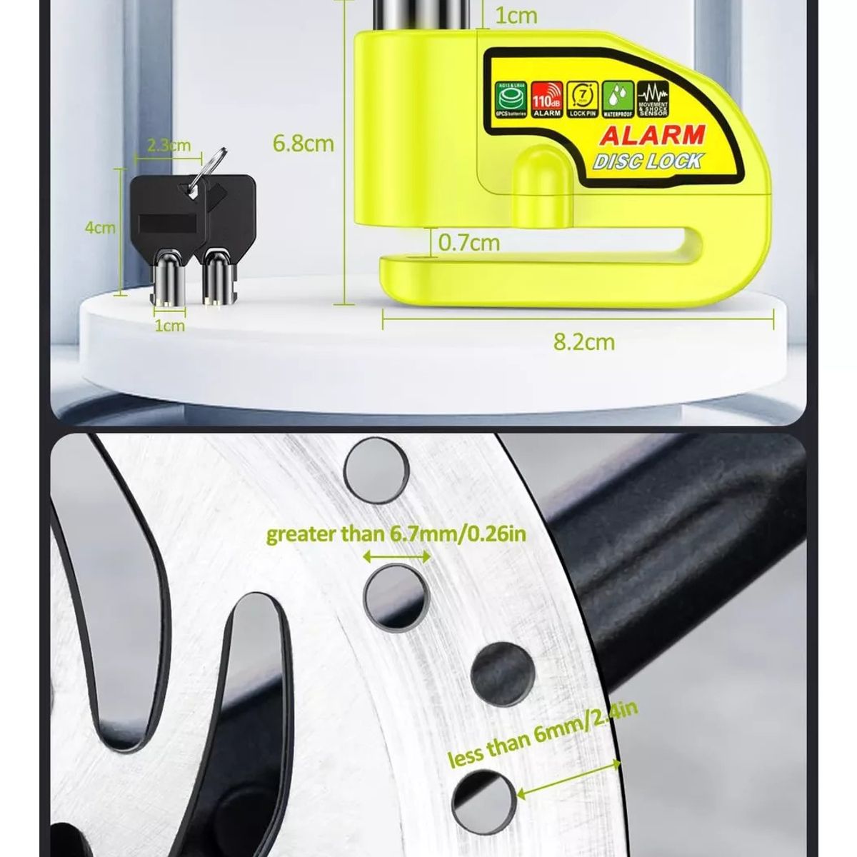 KUANGYE - Candado Con Alarma Freno Disco Moto + Piola Recordatoria