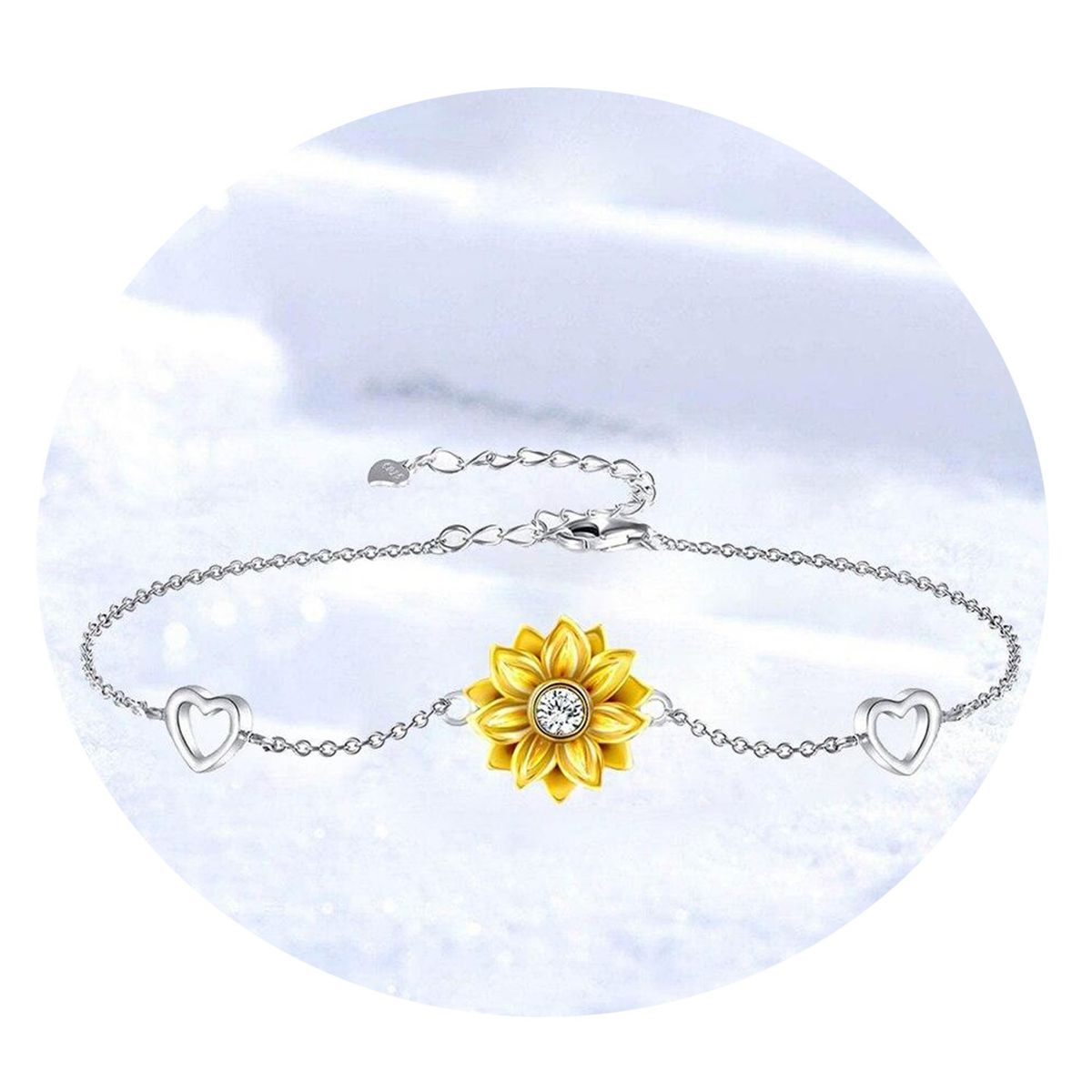 KUANGYE - Pulsera Girasol Plata 925 Corazón Mujer Joya Regalo