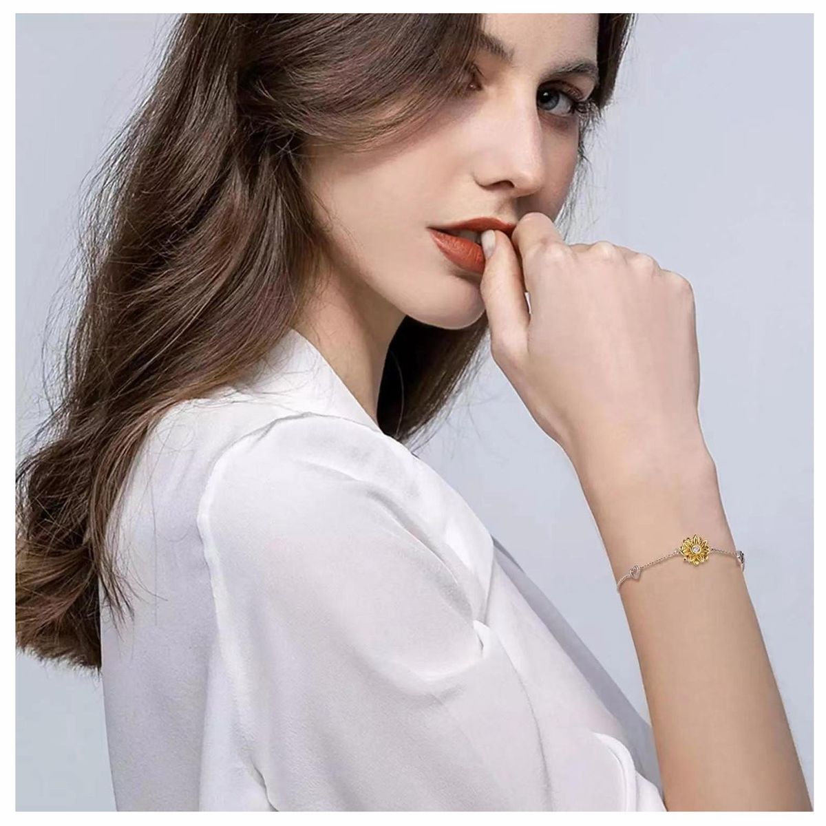 KUANGYE - Pulsera Girasol Plata 925 Corazón Mujer Joya Regalo