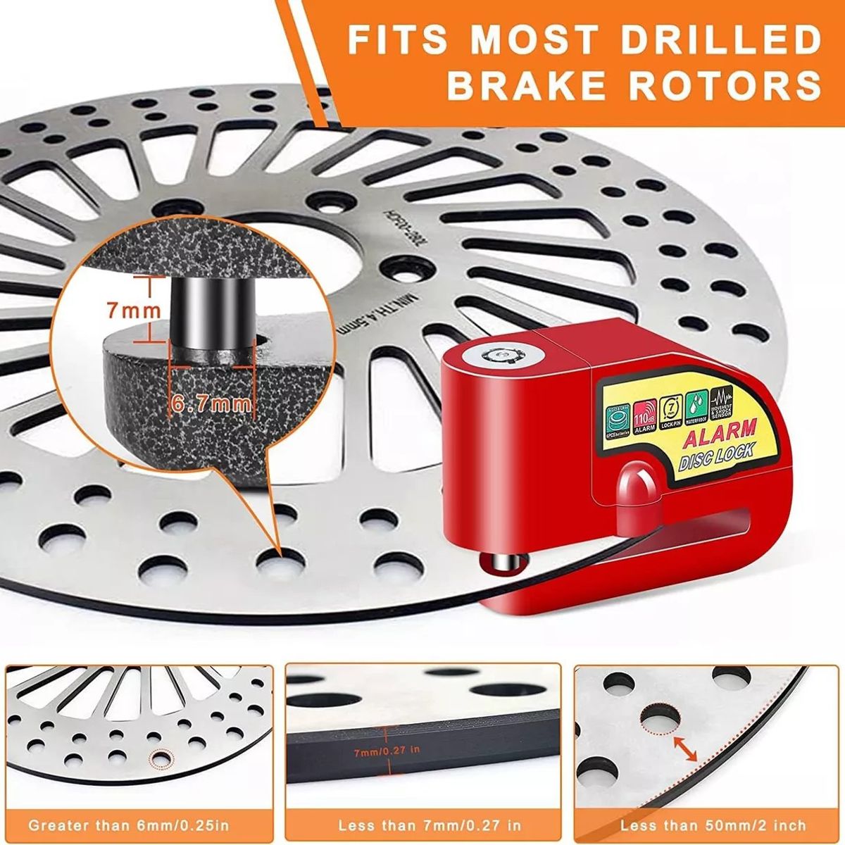 KUANGYE - Candado Con Alarma Freno Disco Moto + Piola Recordatoria