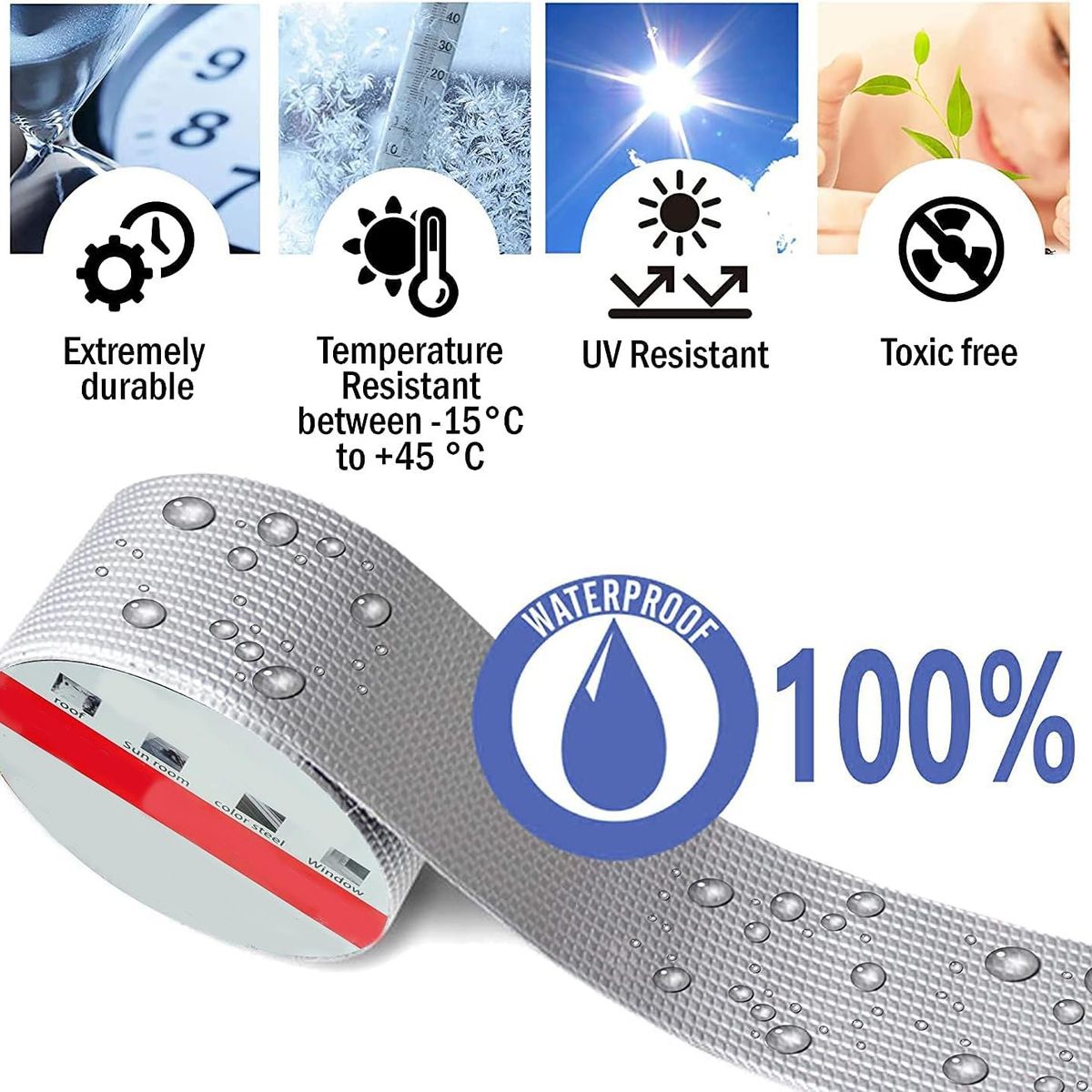 Cinta Sellador Adhesivo Techo Gotera Impermeable 150mm X 10m, marca KUANGYE - Foto 2