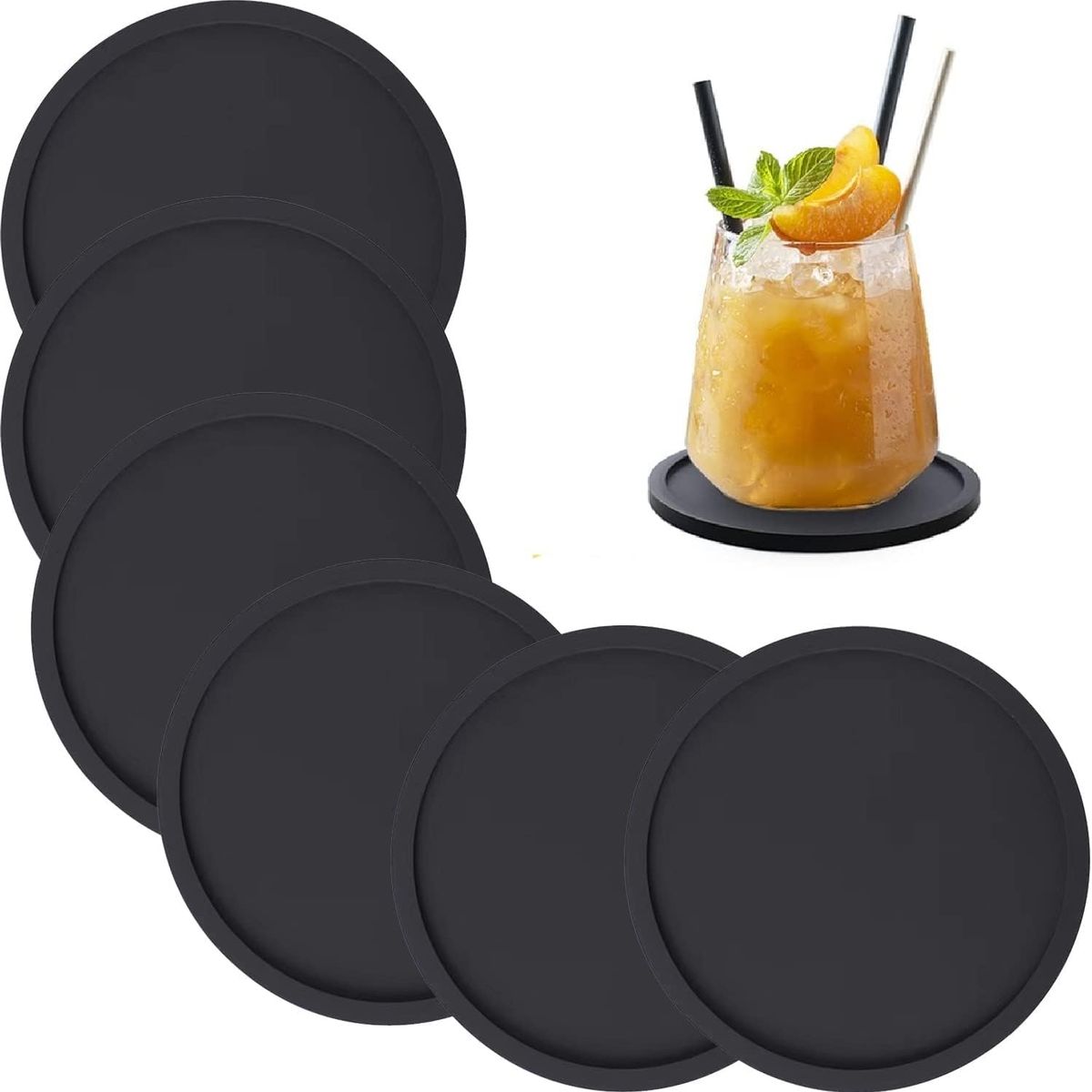 KUANGYE - 8 Portavasos Para Mesa De Silicona Posavasos Negros Grandes