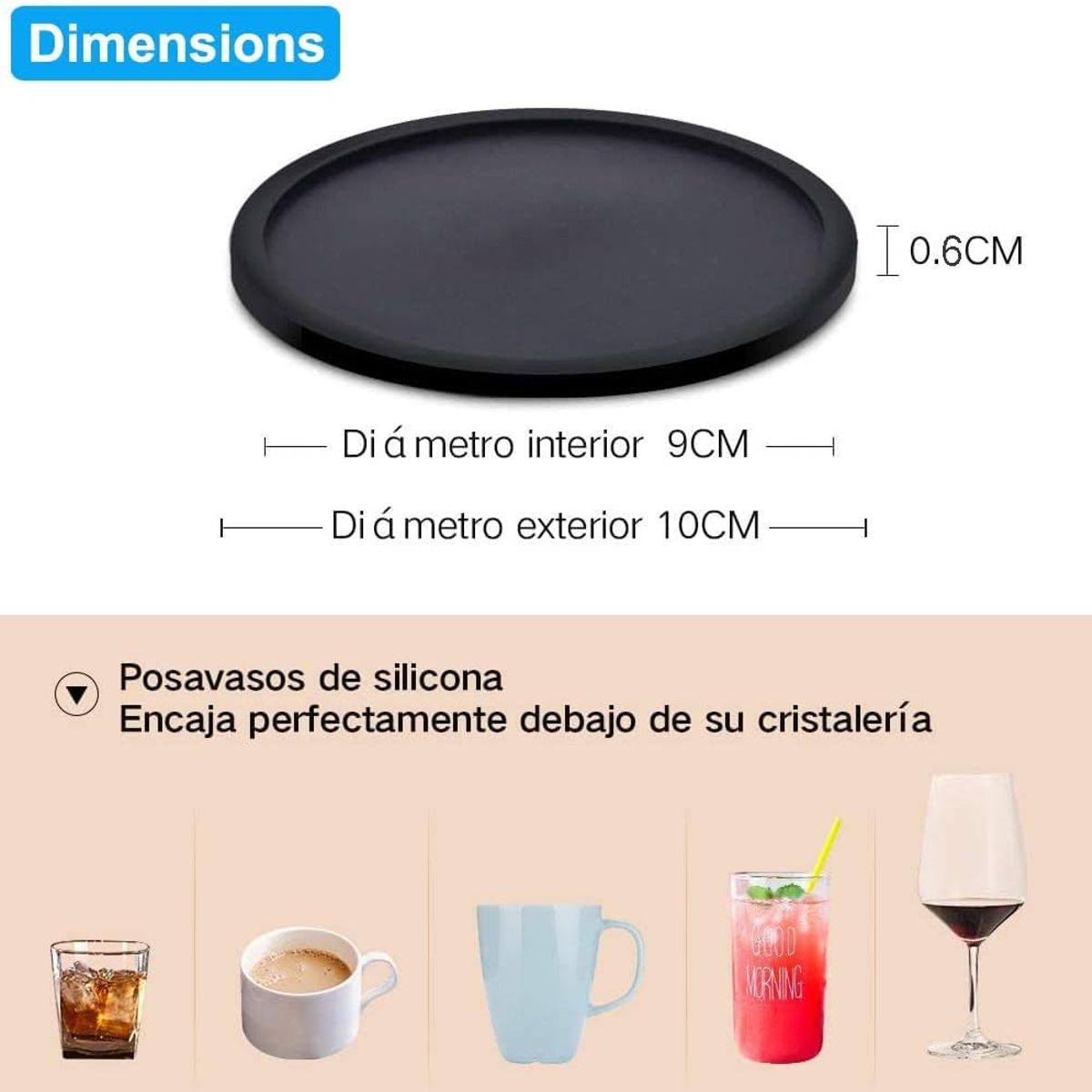 KUANGYE - 8 Portavasos Para Mesa De Silicona Posavasos Negros Grandes