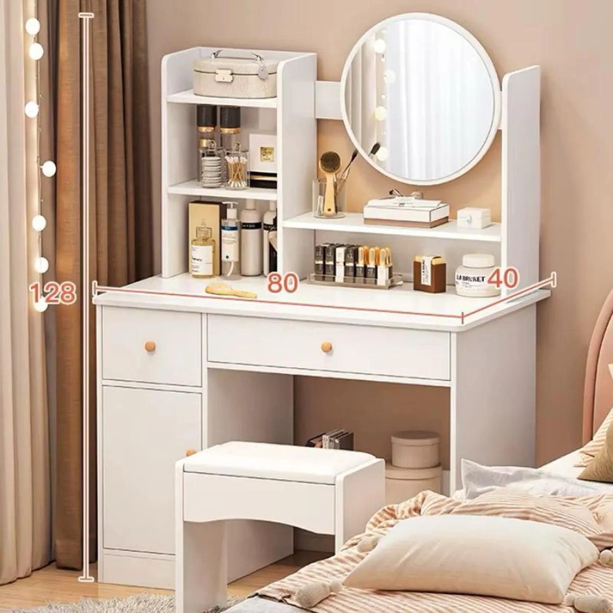 ACTUAL - Tocador Con Espejo Led Cajones Moderno y Elegante 128x80x40