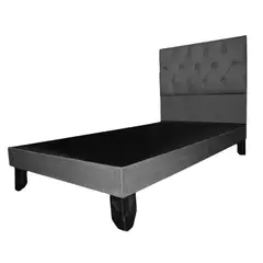 GENERICO - Base De Cama Europea 1.5 Plazas Y Respaldo A Piso Felpa Negro