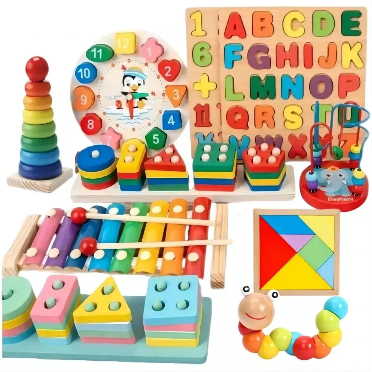 MUNDO MAGIA - Pack 10 Juguetes Didácticos De Madera Para Niños Montessori