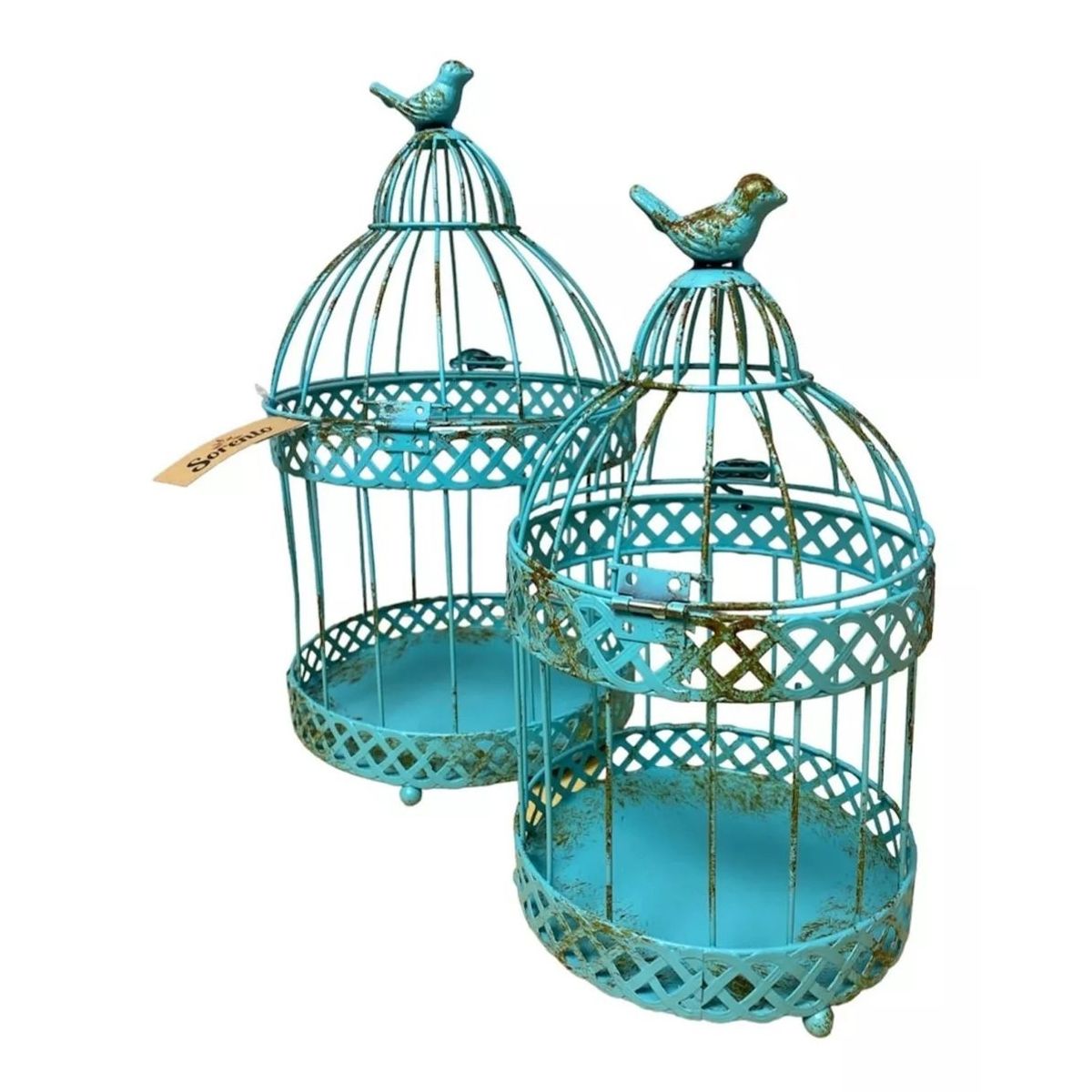 SORENTO - Set 2 De Jaulas Decoración Aves Turquesa - S4422A