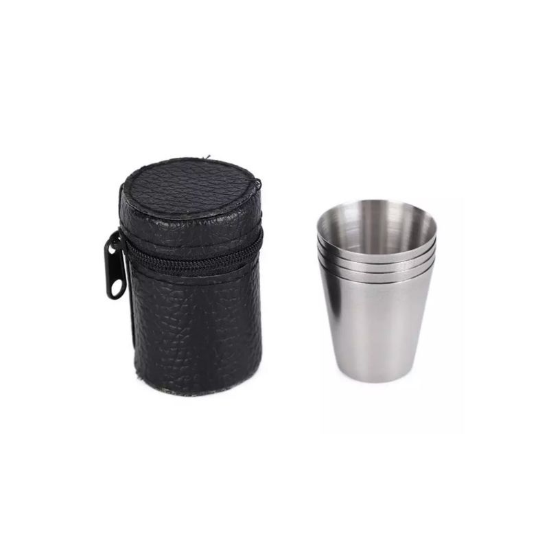 GENERICO - Vasos Camping Acero Inoxidable Liso 4 Unidades 180 Ml