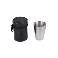 GENERICO - Vasos Camping Acero Inoxidable Liso 4 Unidades 180 Ml