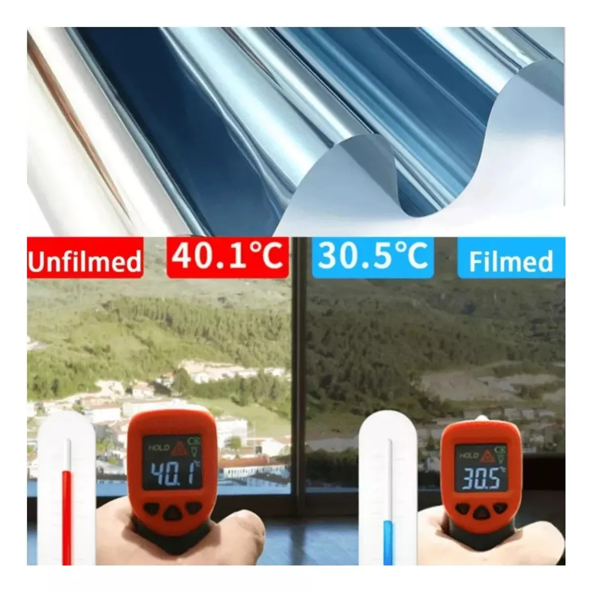 MUNDO MAGIA - Lamina Espejada Cromo Film Privacidad Ventana Efecto Espejo