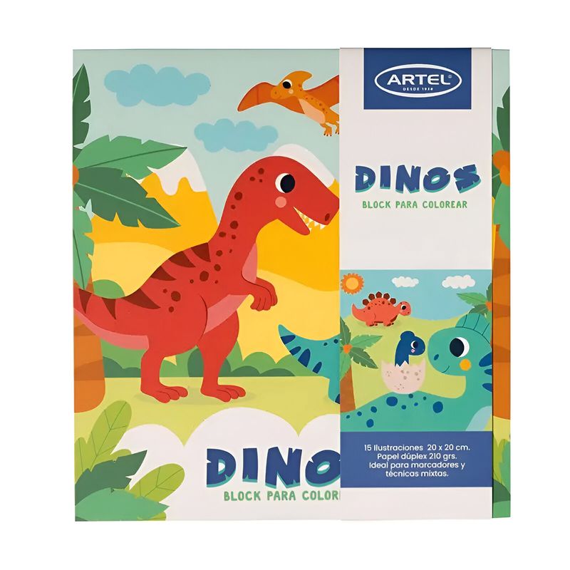ARTEL - Block para colorear Dinos hojas gruesas