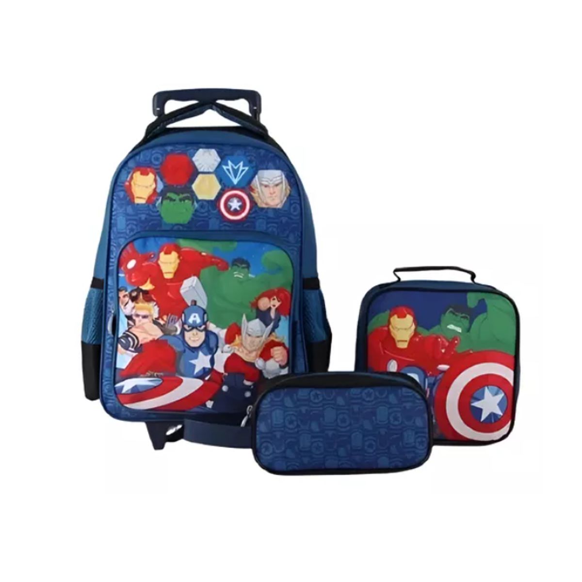 GENERICO - Pack  MochilaTrolley Lonchera Estuche Niño Heroes  Jp Ideas