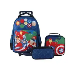GENERICO - Pack MochilaTrolley Lonchera Estuche Niño Heroes Jp Ideas