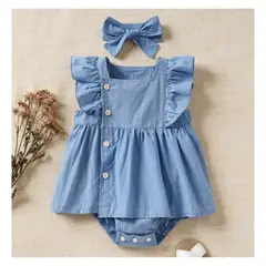GENERICO - VESTIDO AZUL BEBÉ NIÑA ALGODÓN MÁS LISTÓN PEQUEÑA LUZ