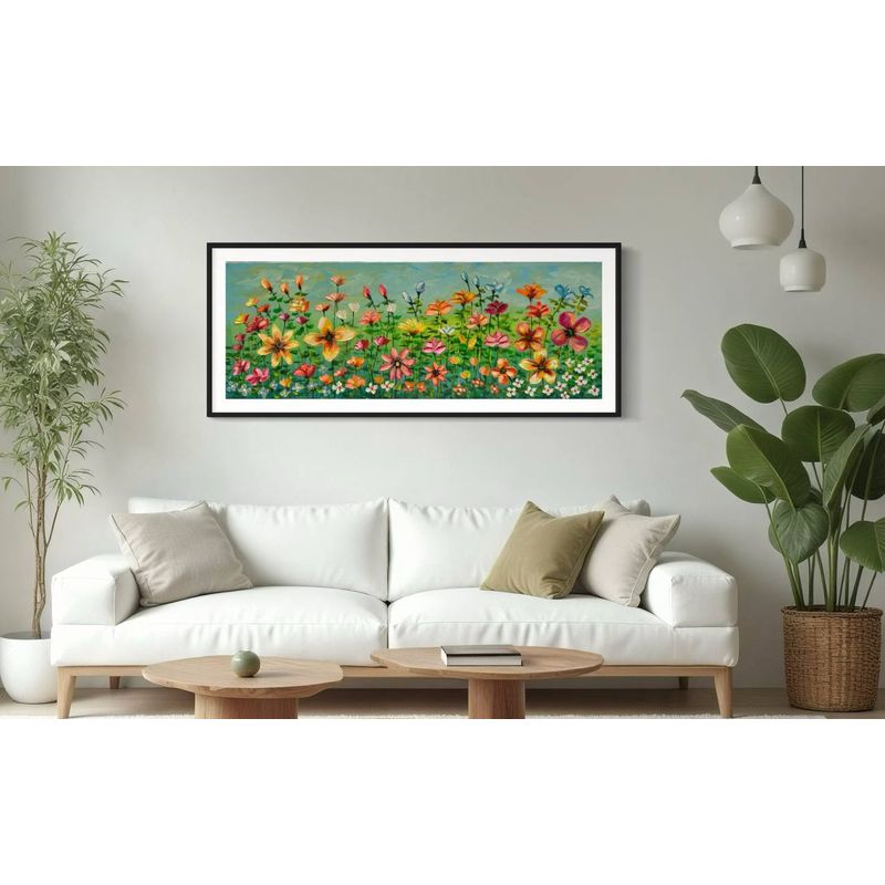 DEKAM DISEÑO - CUADRO PINTADO A MANO FLORES MODELO  ANTONIA ENMARCADO 146X66 CMS