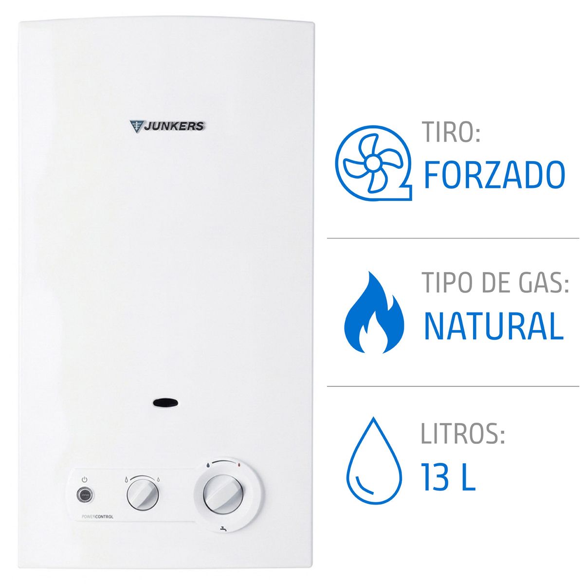 JUNKERS - CALEFON JUNKERS GAS NATURAL 13L TIRO FORZADO WR13-2 KM E23