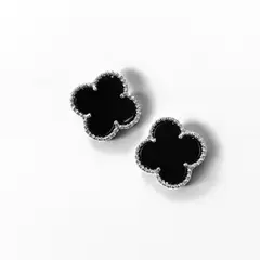 GENERICO - Aros Clovers Onix Trébol Baño de Rodio
