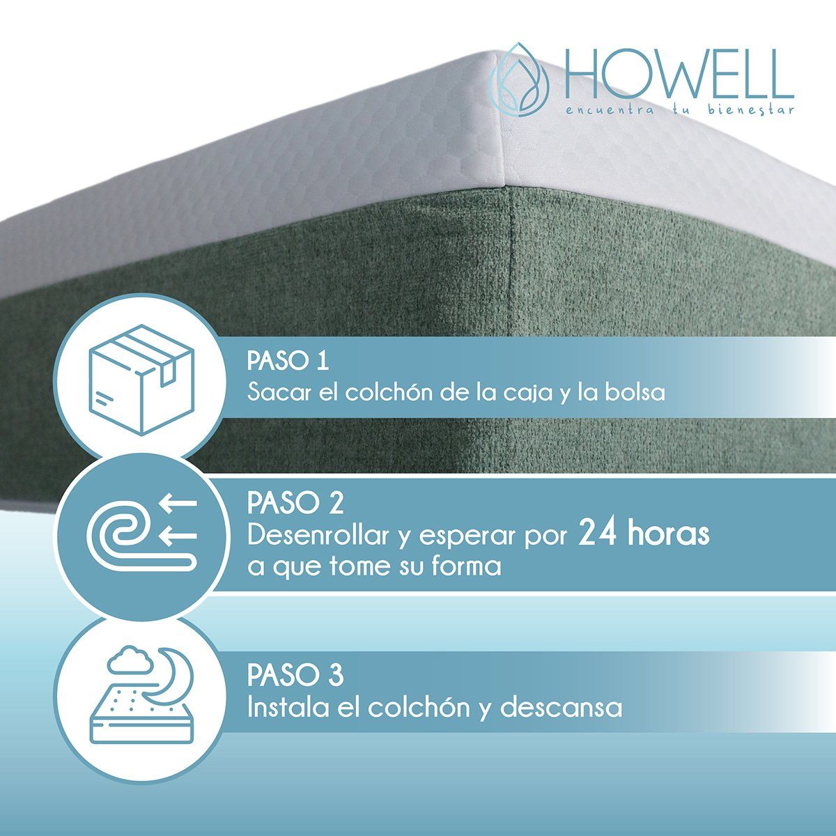HOWELL - Colchon Memory Foam Espuma Visco 20cm Howell Soft Dreams 1 Plaza