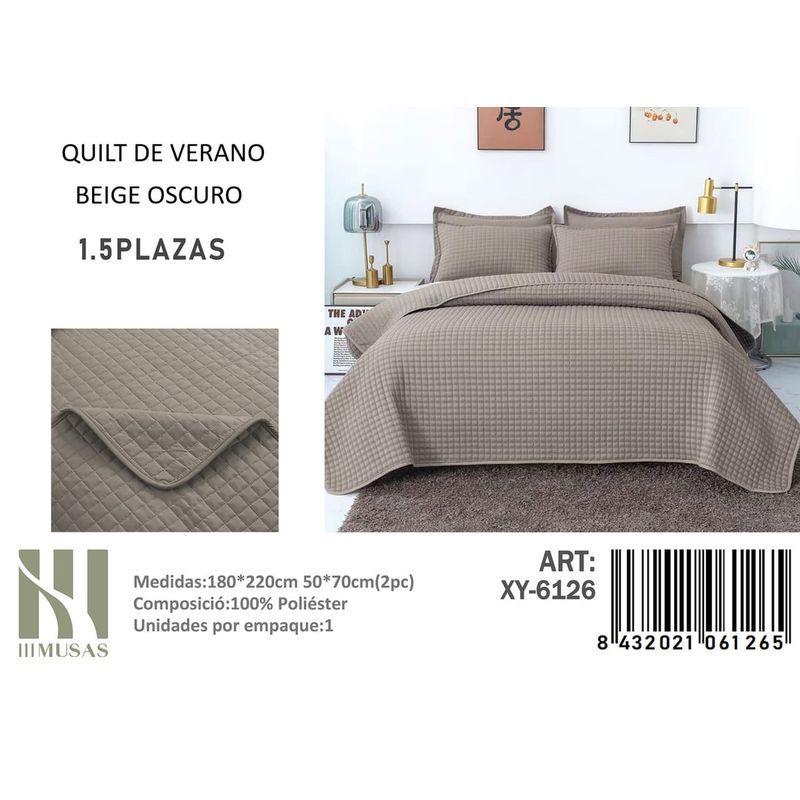 ANGELES DEL HOGAR - QUILT DE VERANO PLAZA Y MEDIA III MUSAS BEIGE OSCURO