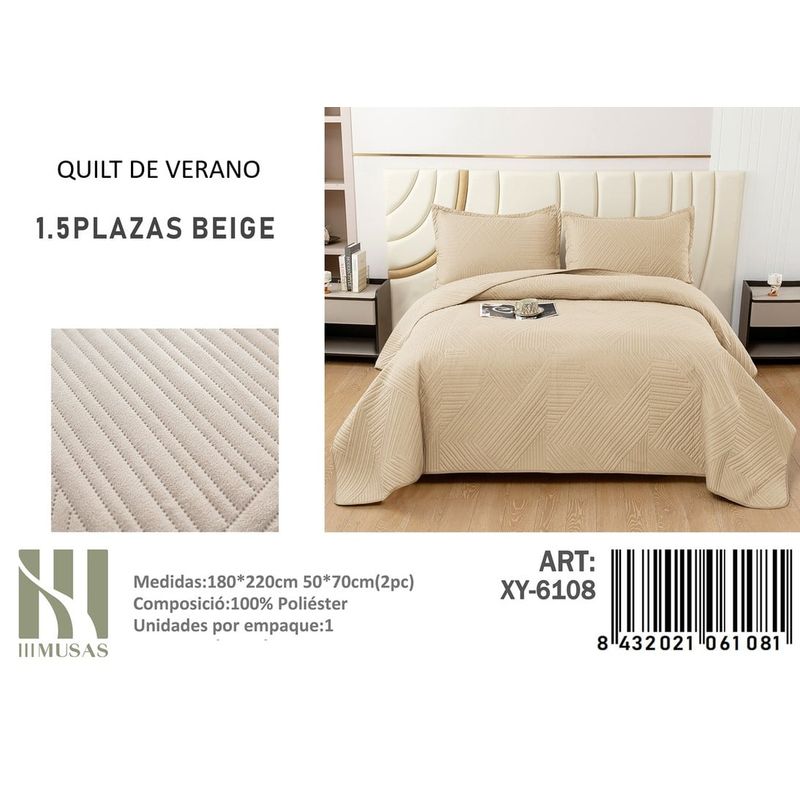 ANGELES DEL HOGAR - QUILT DE VERANO PLAZA Y MEDIA III MUSAS BEIGE
