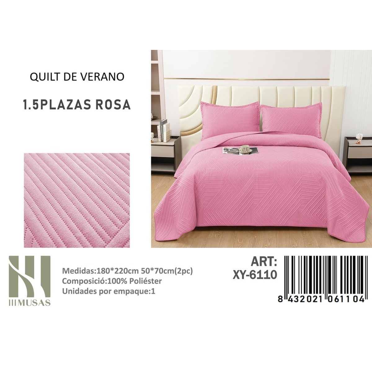 ANGELES DEL HOGAR - QUILT DE VERANO PLAZA Y MEDIA III MUSAS ROSA