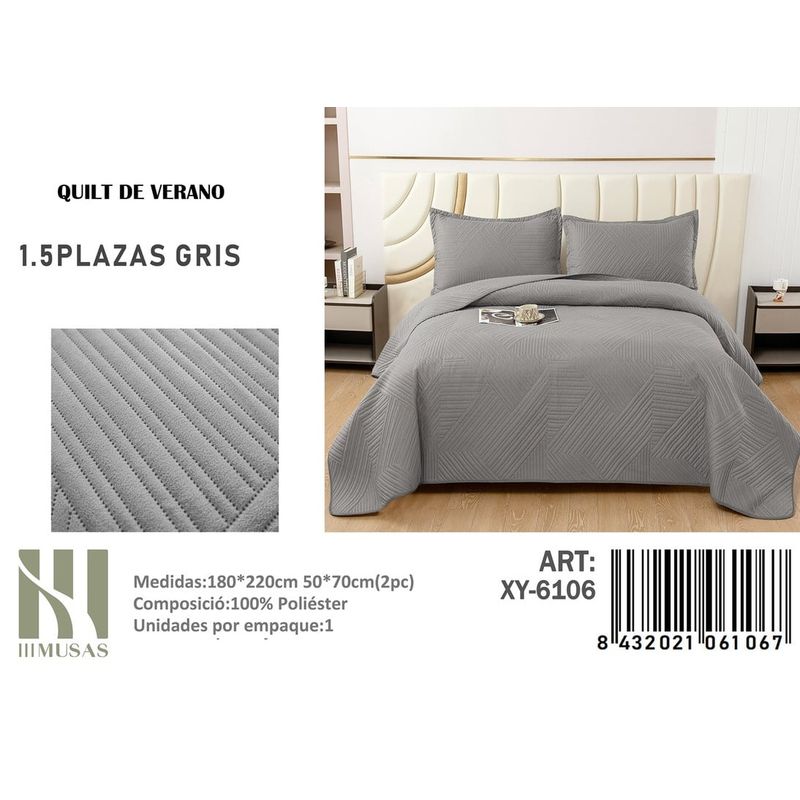 ANGELES DEL HOGAR - QUILT DE VERANO PLAZA Y MEDIA III MUSAS GRIS