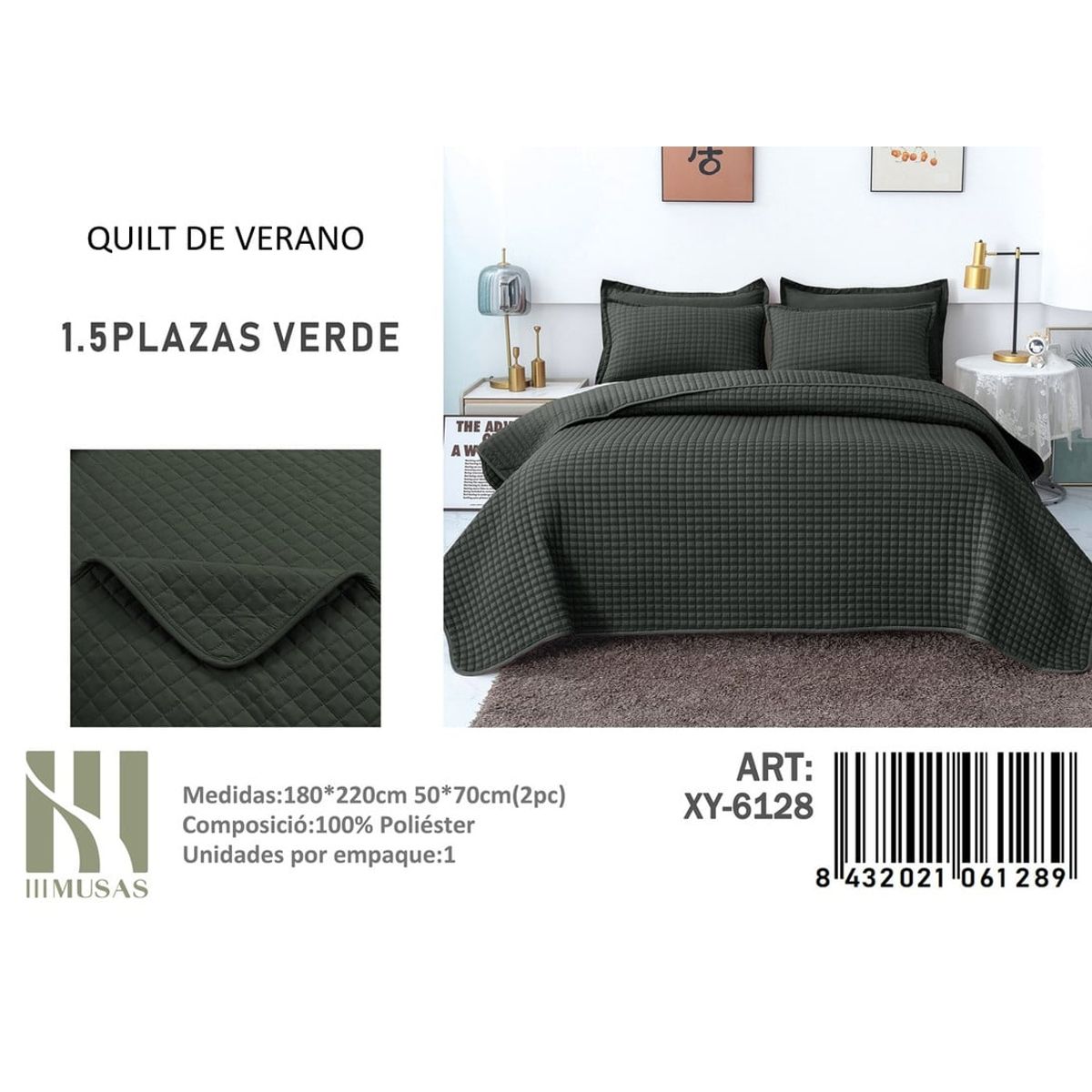 ANGELES DEL HOGAR - QUILT DE VERANO PLAZA Y MEDIA III MUSAS VERDE