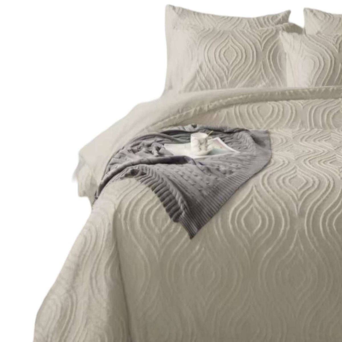 GENERICO - CUBRECAMA SEMI ACOLCHADO KING + 2 FUNDAS DE ALMOHADAS
