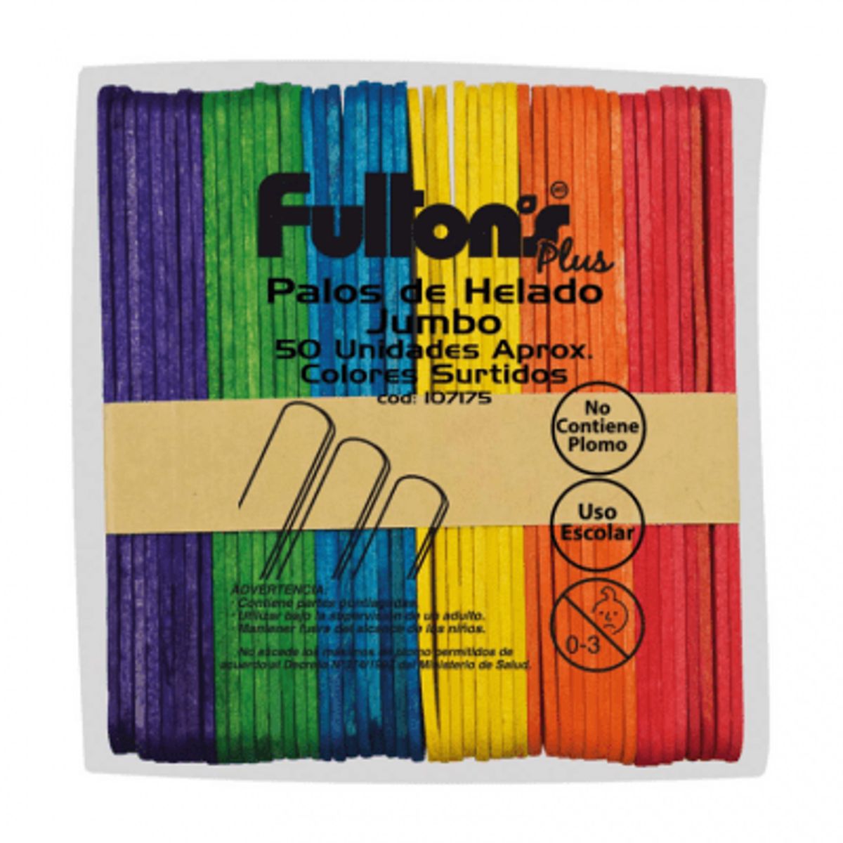 FULTONS - Palos De Helado Jumbo Colores Surtidos 50 Uni Fultons