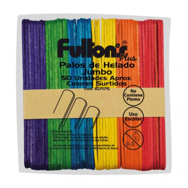 FULTONS - Palos De Helado Jumbo Colores Surtidos 50 Uni Fultons