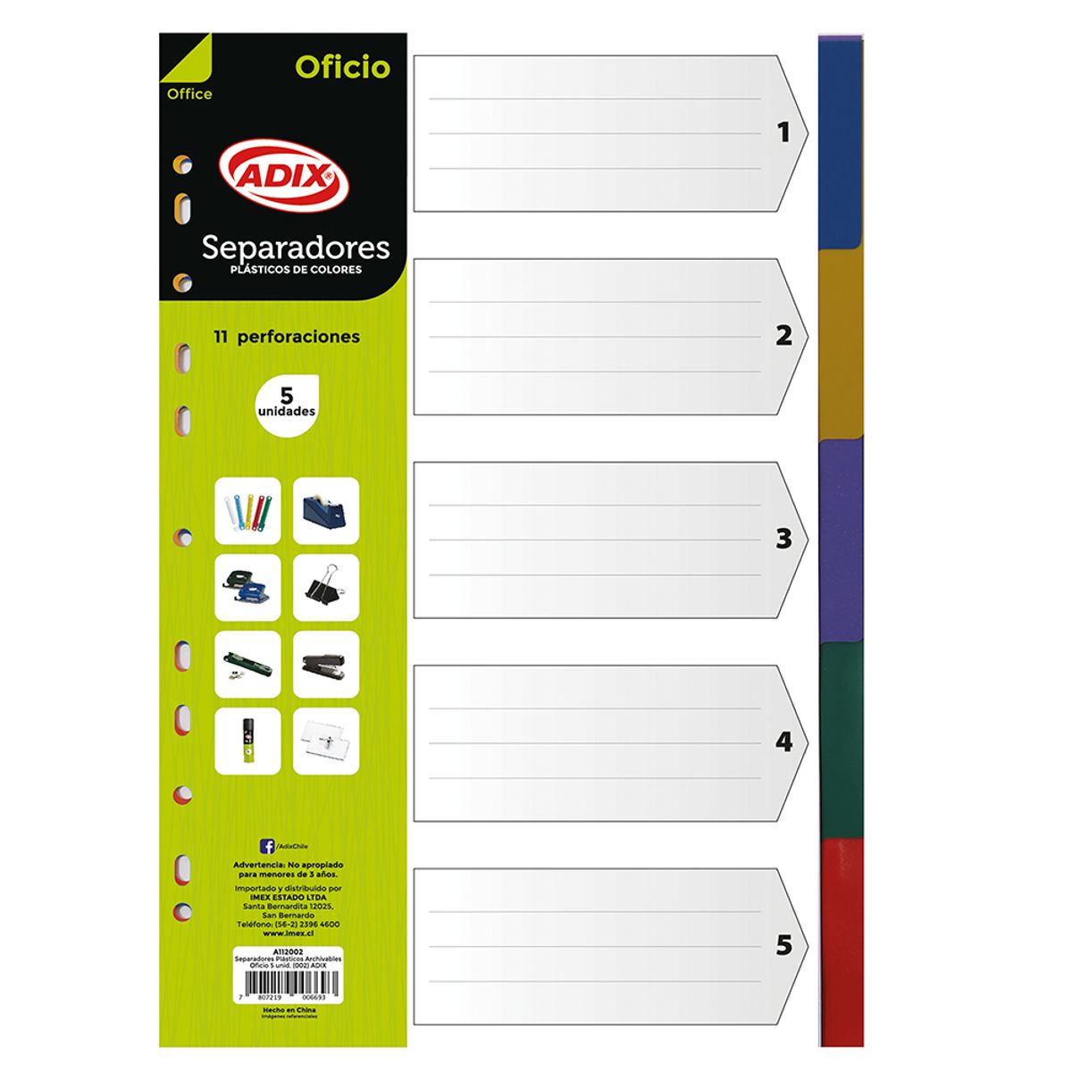 ADIX - Separador Plástico Oficio 5U 002 Adix