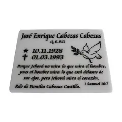 FUNERARIA CONCEPTO - Lápida placa acrílica 20x15 cm