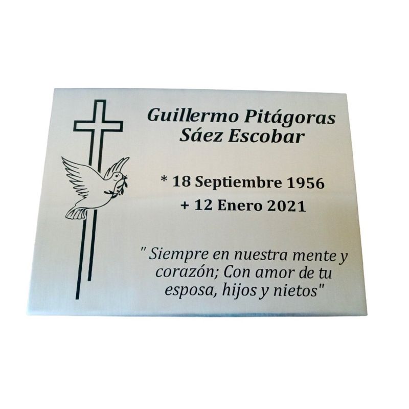 FUNERARIA CONCEPTO - placa acero inoxidable 10x7 cm grabado