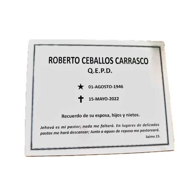 FUNERARIA CONCEPTO - placa acero inoxidable 60x35 cm grabado