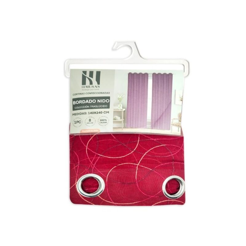 GENERICO - Cortina Velo Visillo 140 x 240 cm 2 Paños - Rojo Circular M0396