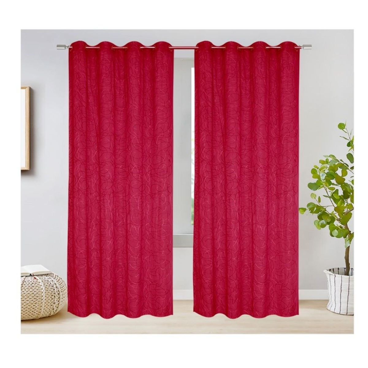 GENERICO - Cortina Velo Visillo 140 x 240 cm 2 Paños - Rojo Circular M0396
