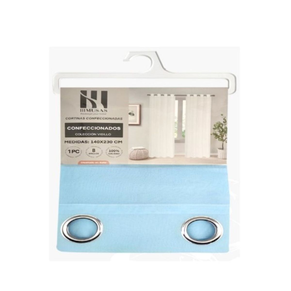 GENERICO - Cortina Velo Visillo 140 x 240 cm 2 Paños - Celeste M0557