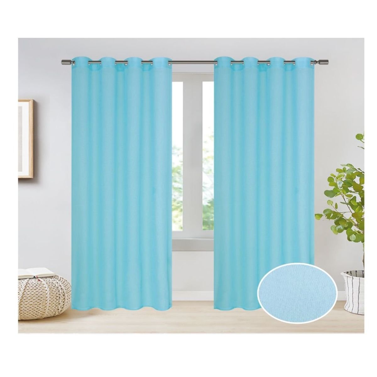 GENERICO - Cortina Velo Visillo 140 x 240 cm 2 Paños - Celeste M0557