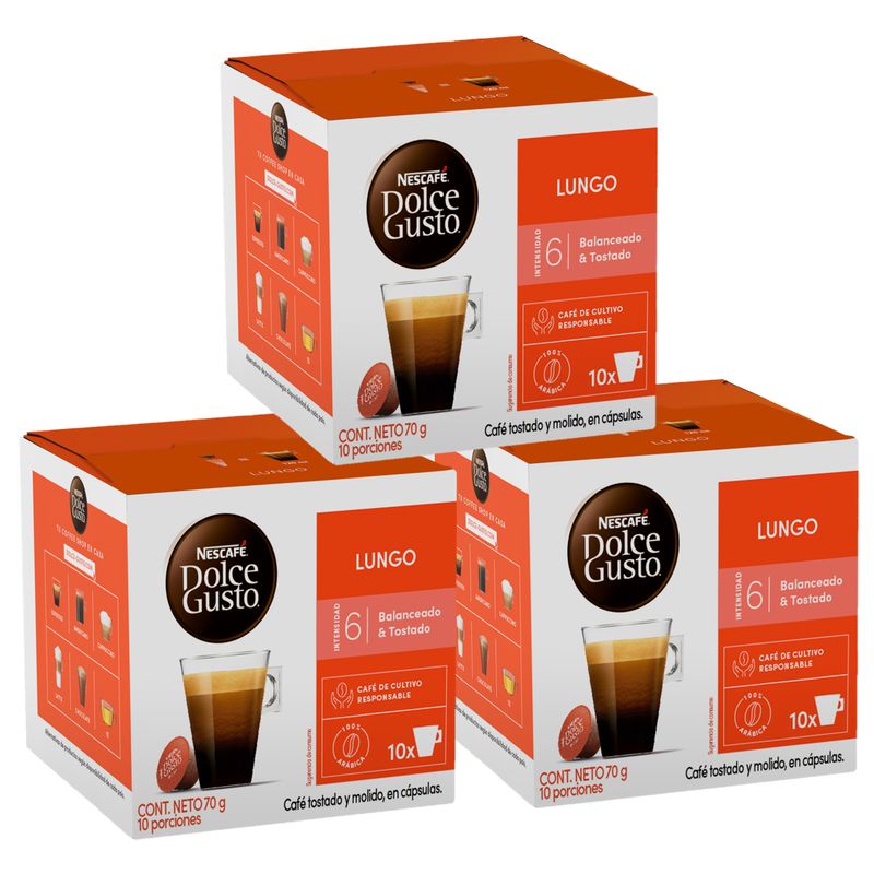 NESCAFE - Pack 3 Café Nescafé Dolce Gusto® Lungo 10 Cápsulas