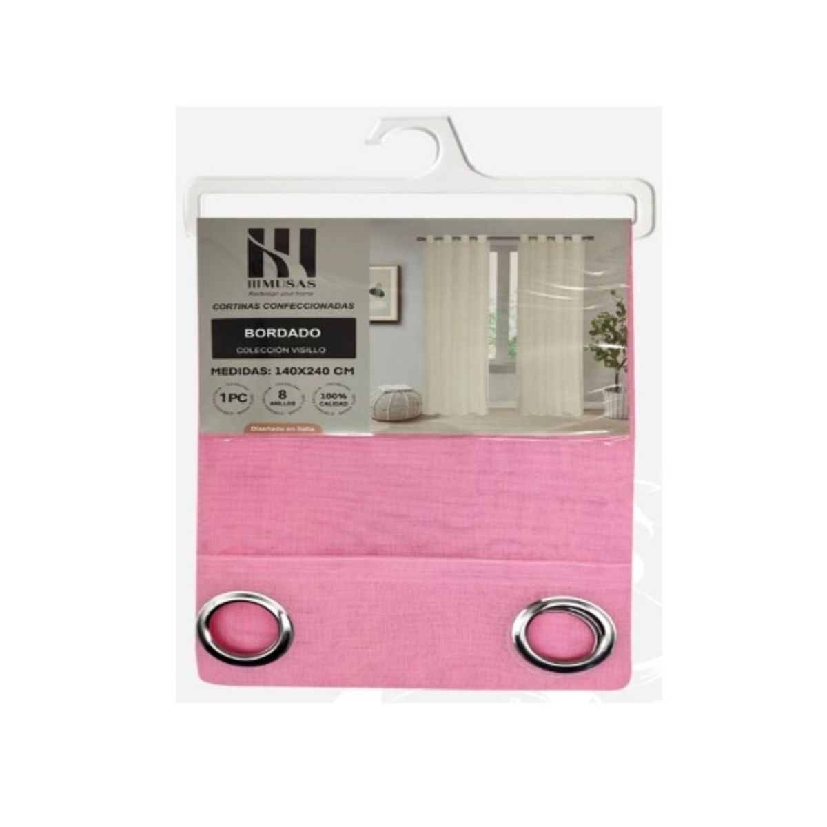 GENERICO - Cortina Velo Visillo 140 x 240 cm 2 Paños - Rosado M0558